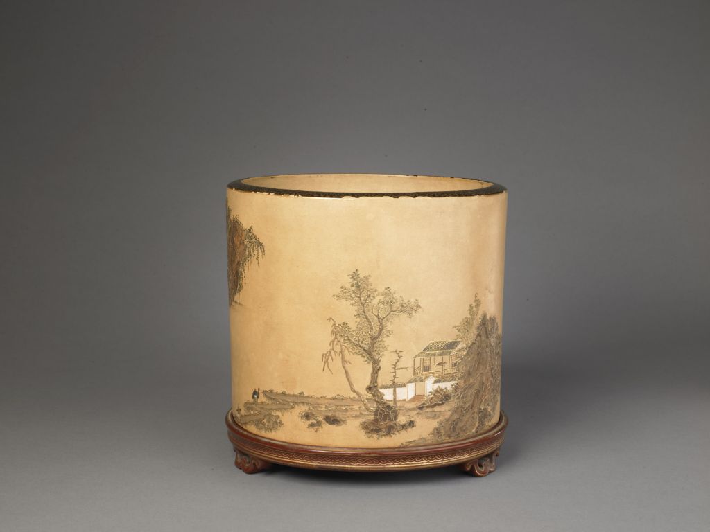 图片[1]-Yixing kiln purple sand painted with gold and heaped with a large pen holder-China Archive